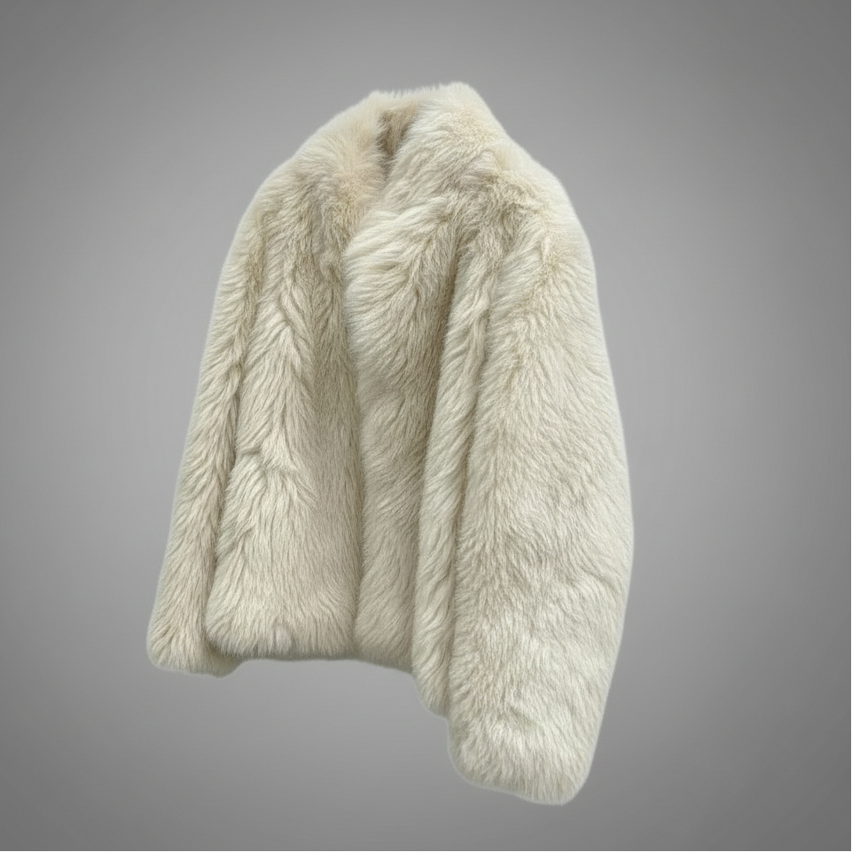 white shearling jacket side view