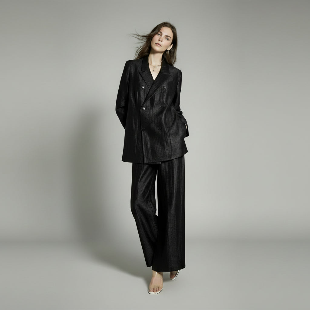 womens black silk suit