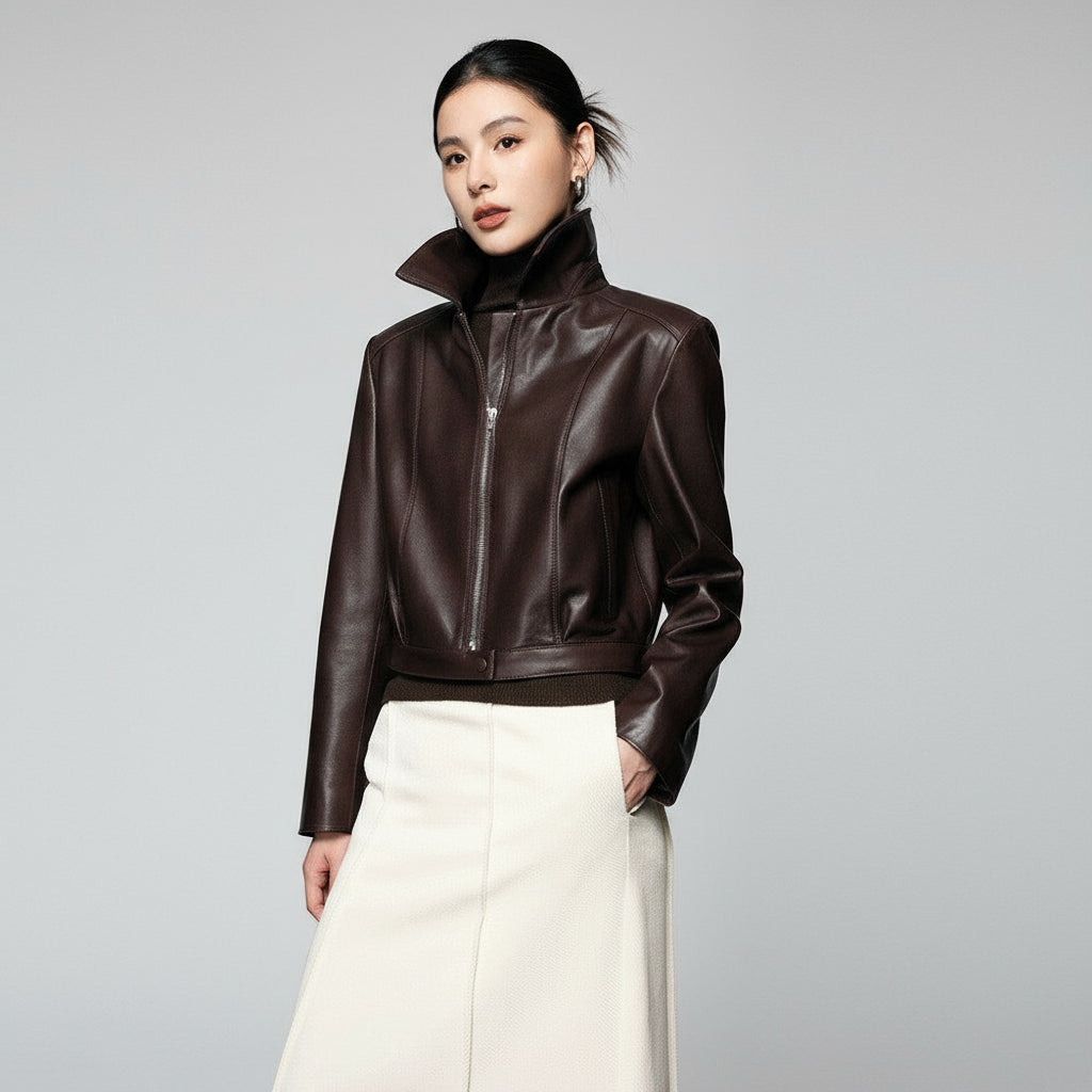 womens brown leather moto jackets