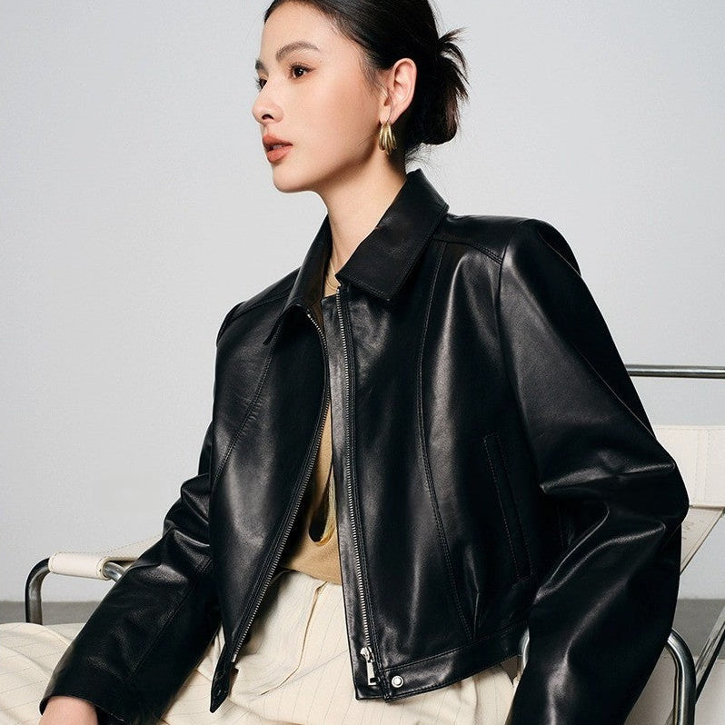 womens leather moto jackets in black sheepskin