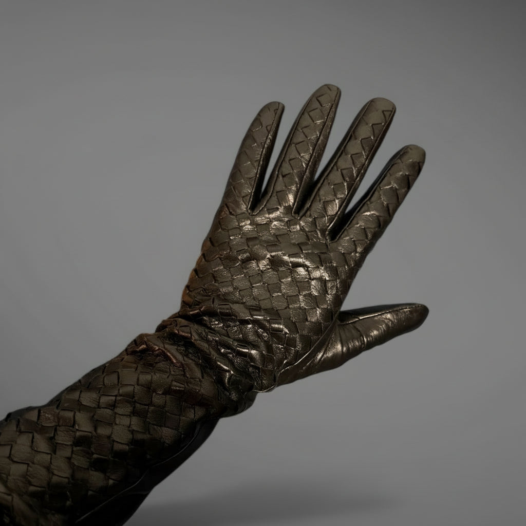 Black Woven Sheepskin Leather Gloves