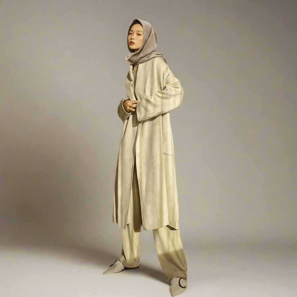 Water Ripple Coat — Shawl Collar, Oatmeal