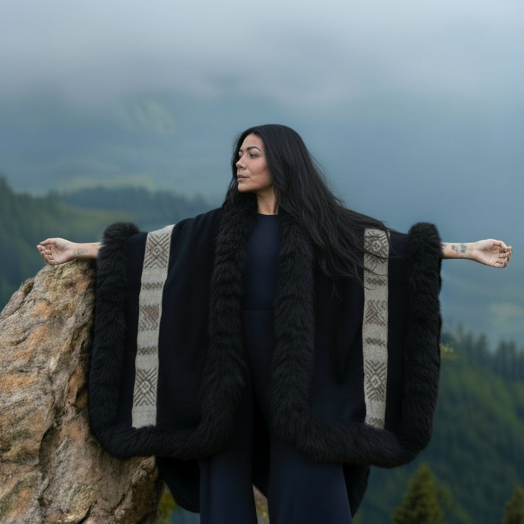 Black Baby Alpaca Wool Poncho