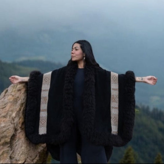 Black Baby Alpaca Wool Poncho