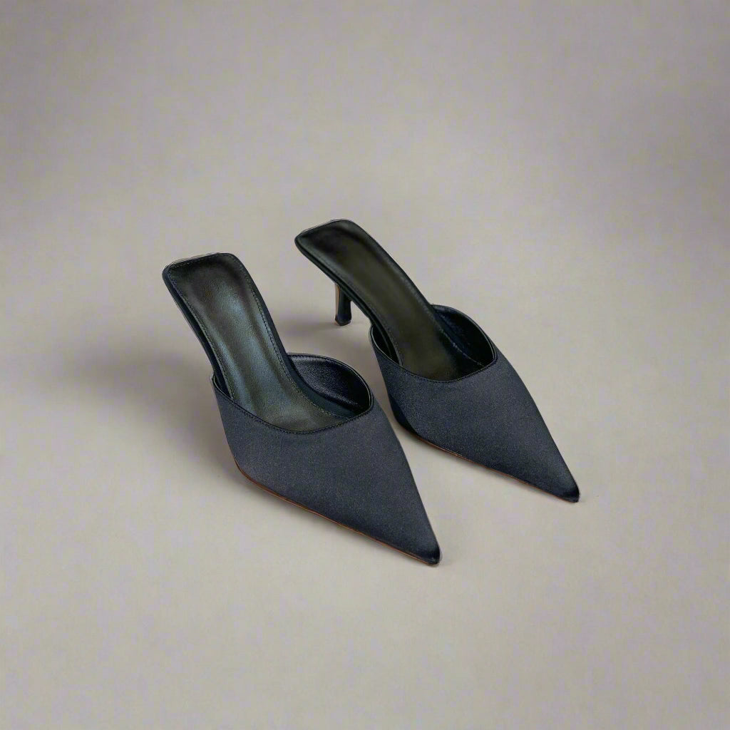The perfect black satin heels—black satin high heels for formal events