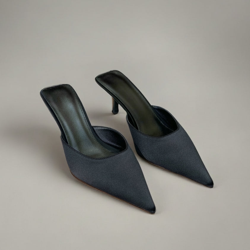 The perfect black satin heels—black satin high heels for formal events