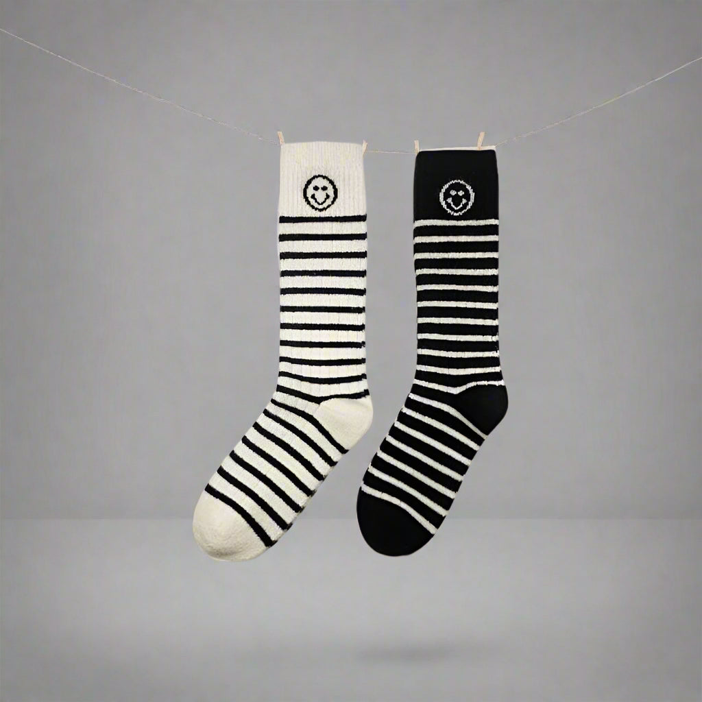 Black and White Striped Cashmere Socks