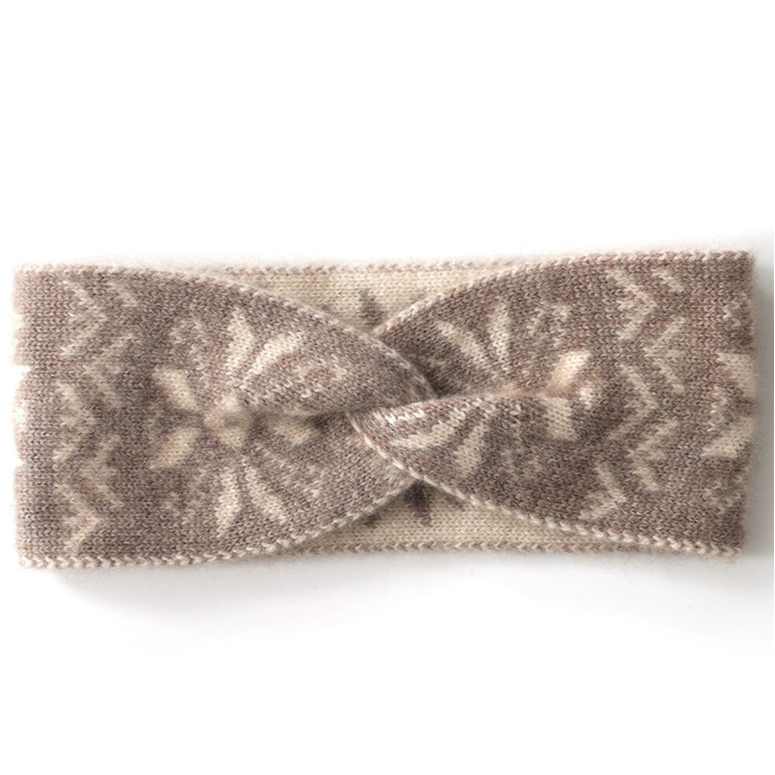 Camel Cashmere Headband - Nordic Print