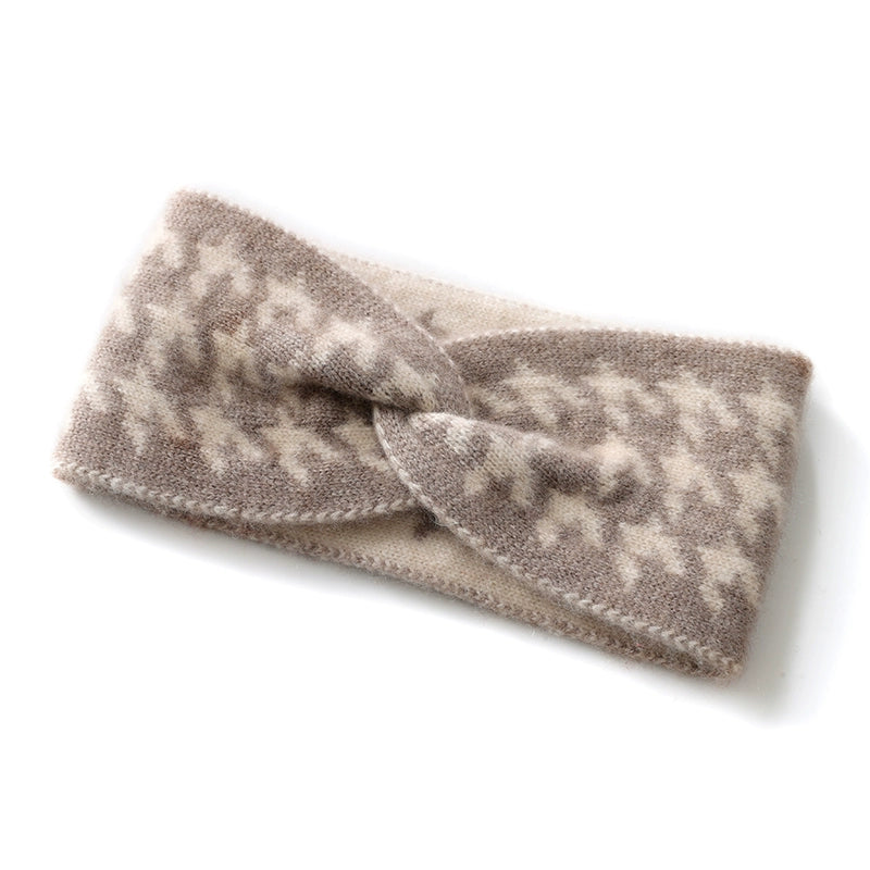 Cashmere Headband for Winter in Houndstooth
