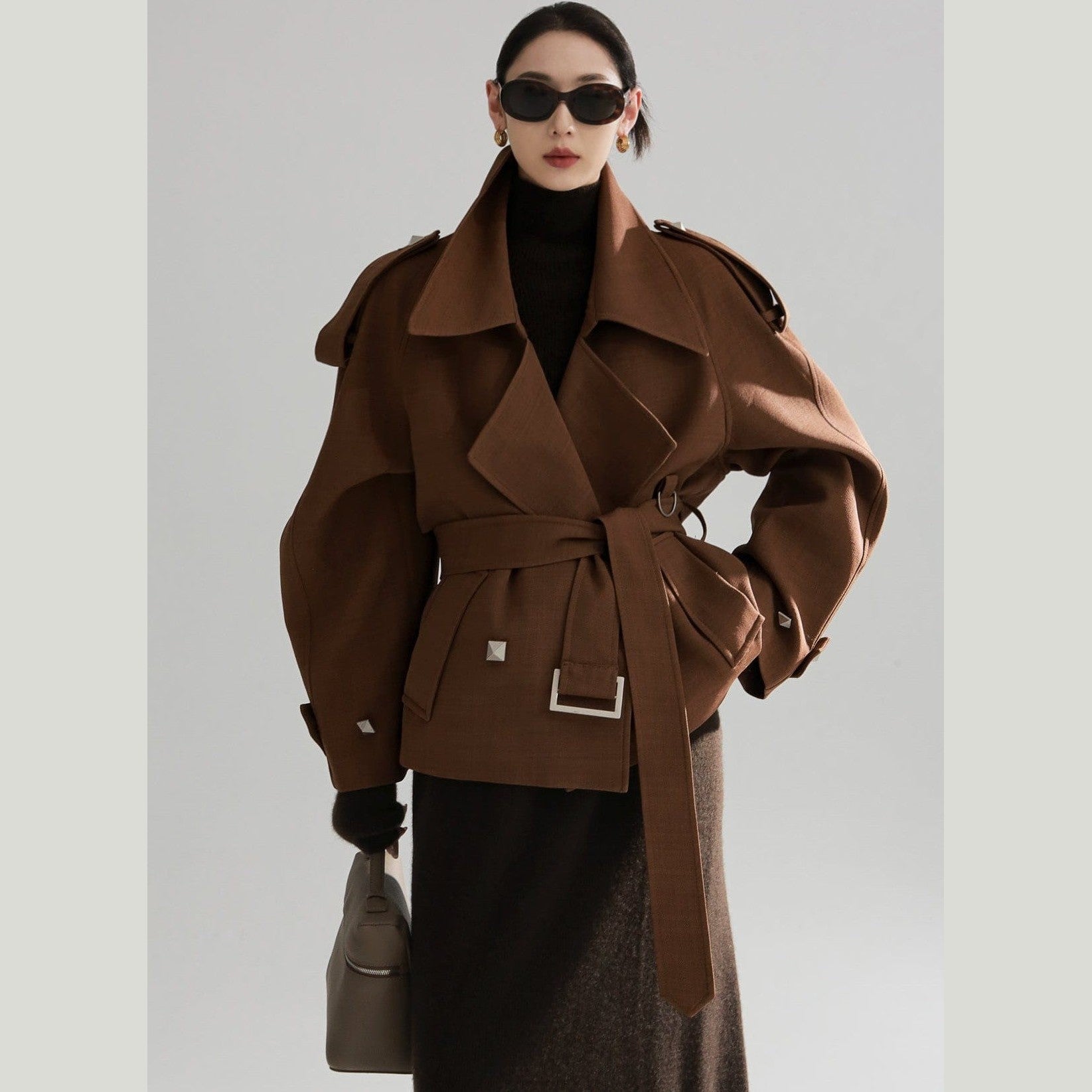 Crop Trench Coat Brown