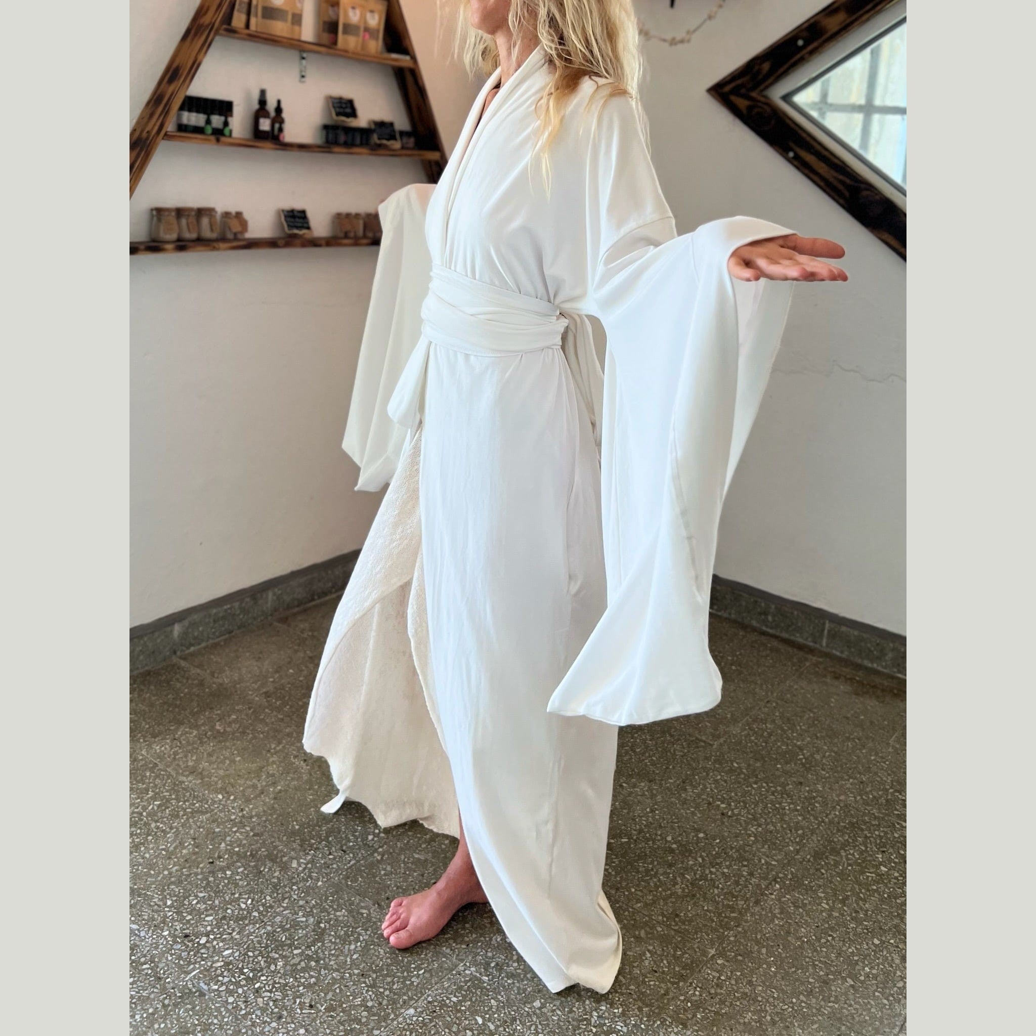 Air Nomad White Kimono – Handmade Ethical Cotton Blend by Glorka