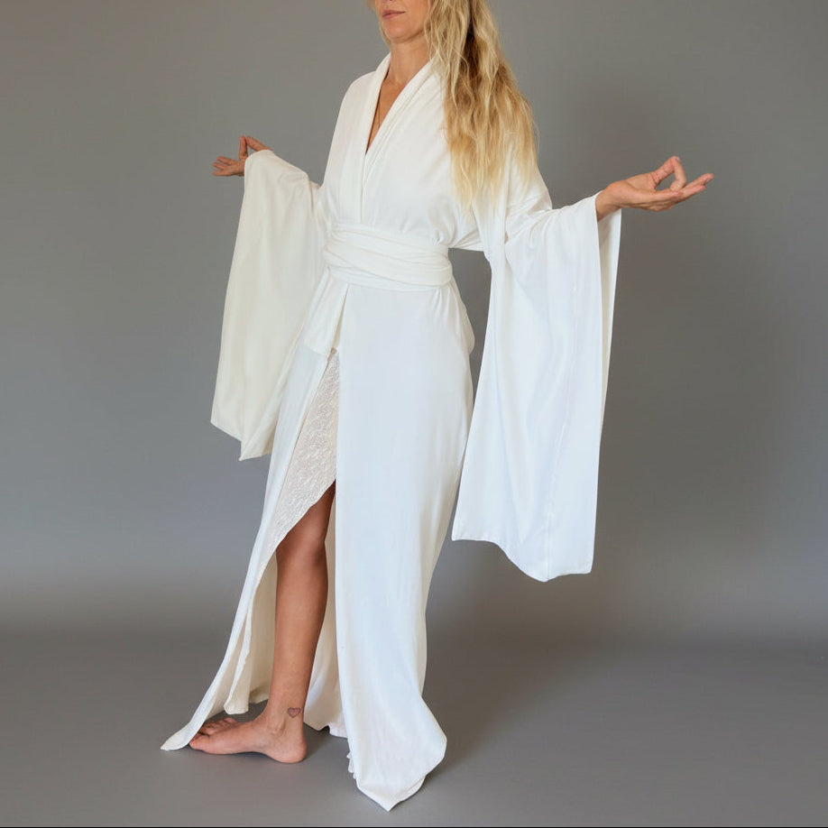Air Nomad White Kimono – Handmade Ethical Cotton Blend by Glorka