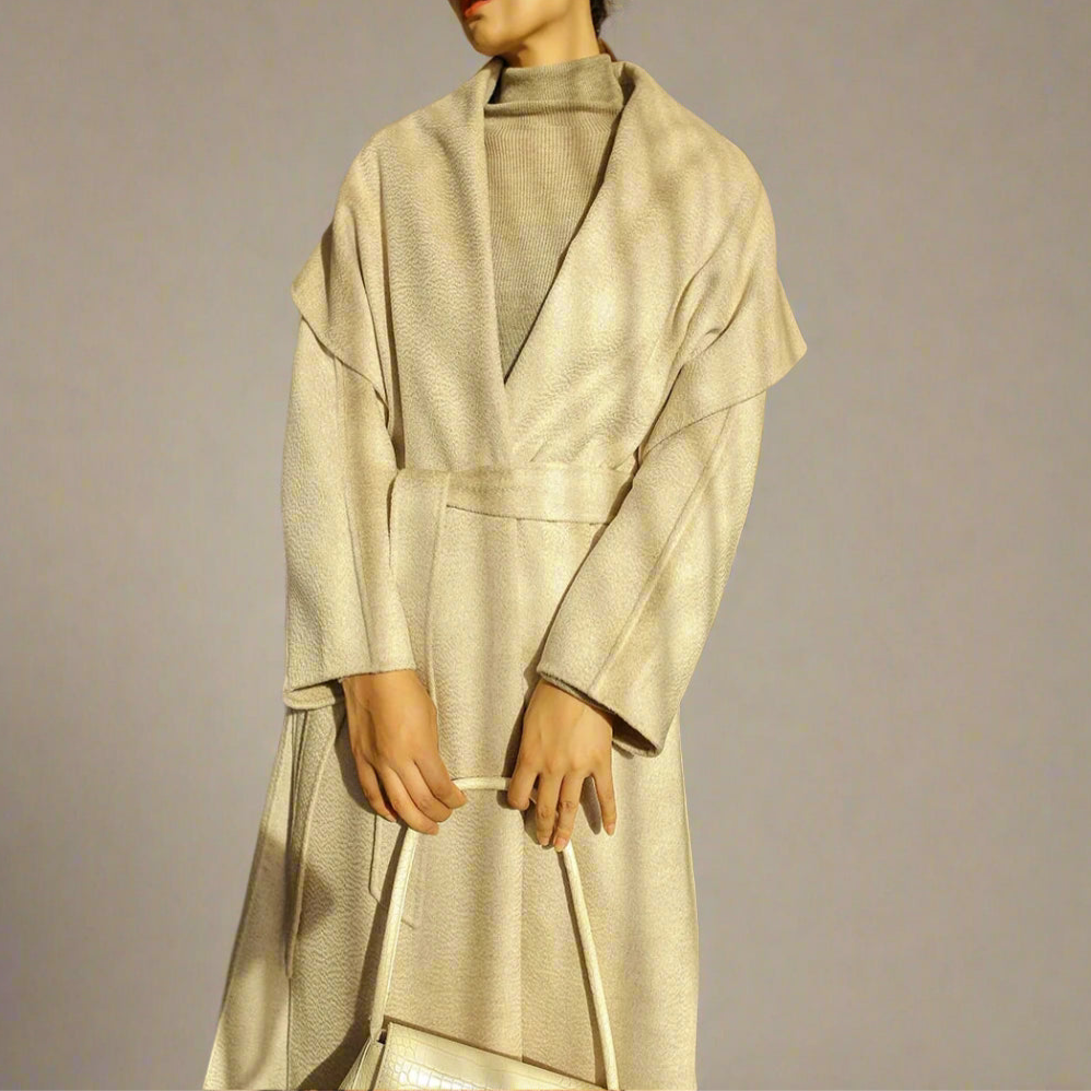 Water Ripple Coat — Shawl Collar, Oatmeal