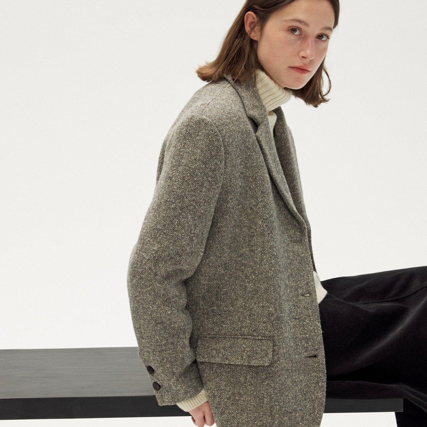 Imported Grey Wool Tweed Jacket - Relaxed Silhouette, Soft Tailoring