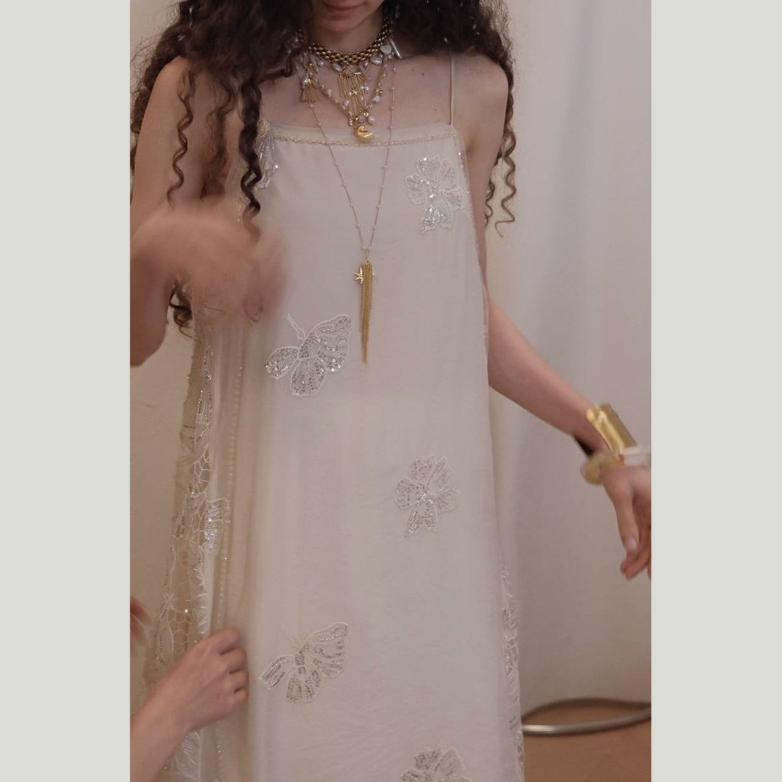 Pearl Petal Lace Slip Dress — Vanilla Cloud