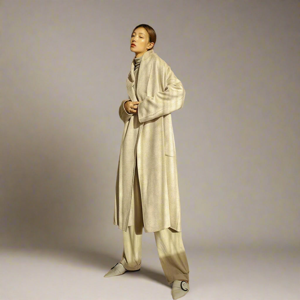 Water Ripple Coat — Shawl Collar, Oatmeal