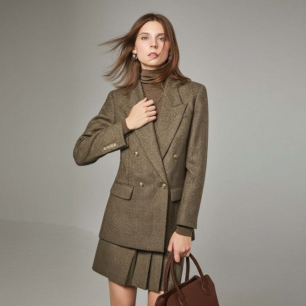 Alpaca and Austrialian Wool Blazer & Pleated Skirt Separates