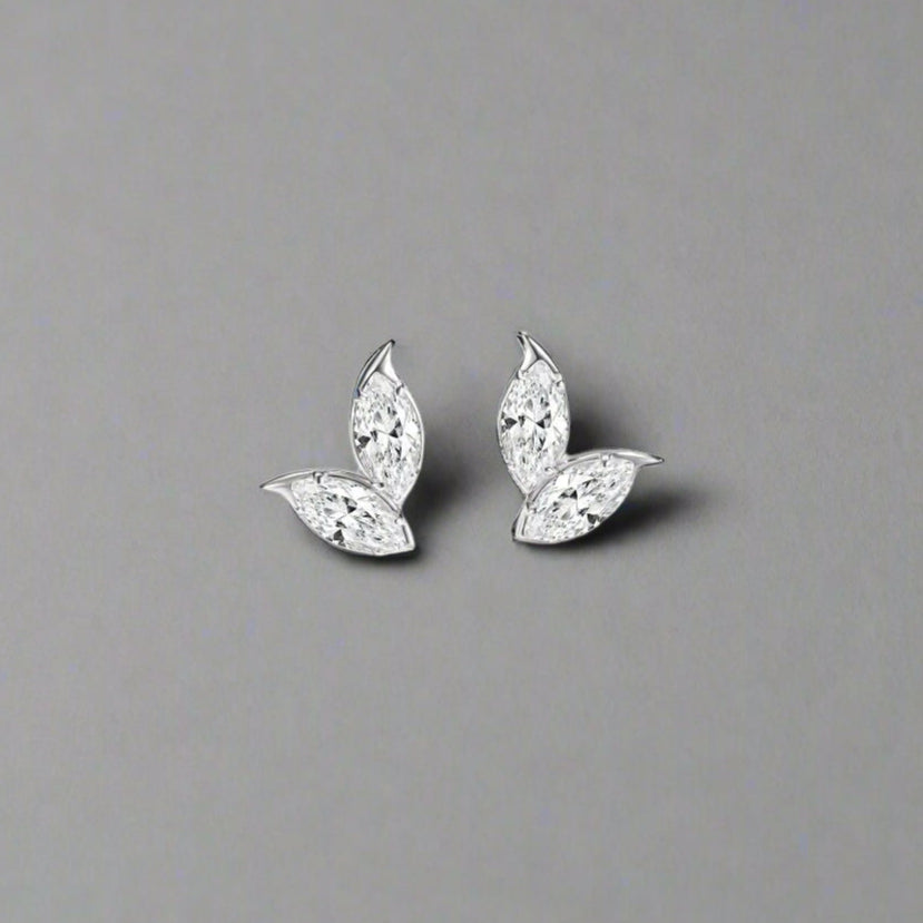 Double Leaf Marquise CZ & Sterling Silver Earrings