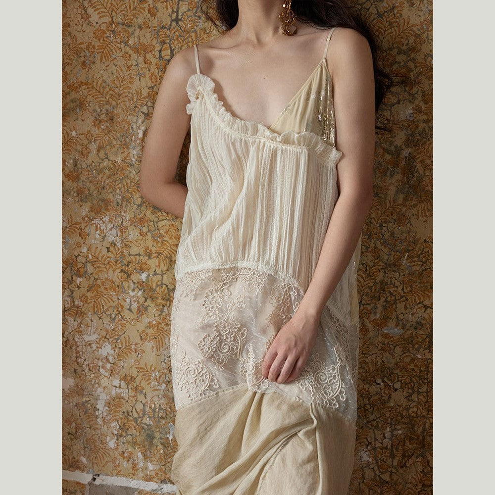 Ethereal Embroidered Dress in Ramie, Silk & Gold Thread – Limited Edition
