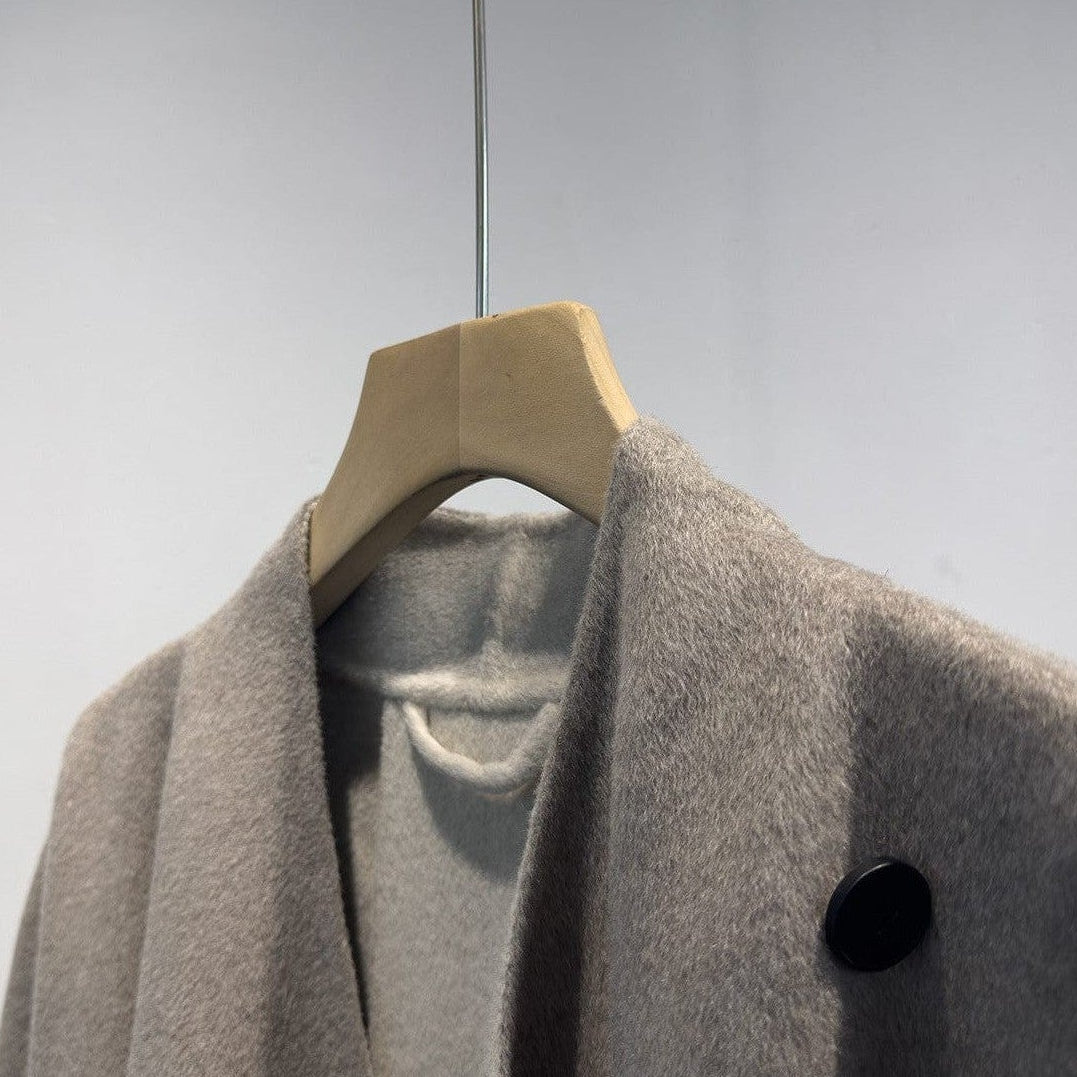 Silk-Wool Velvet Cloak - Double-Sided Drape, Sculptural Warmth