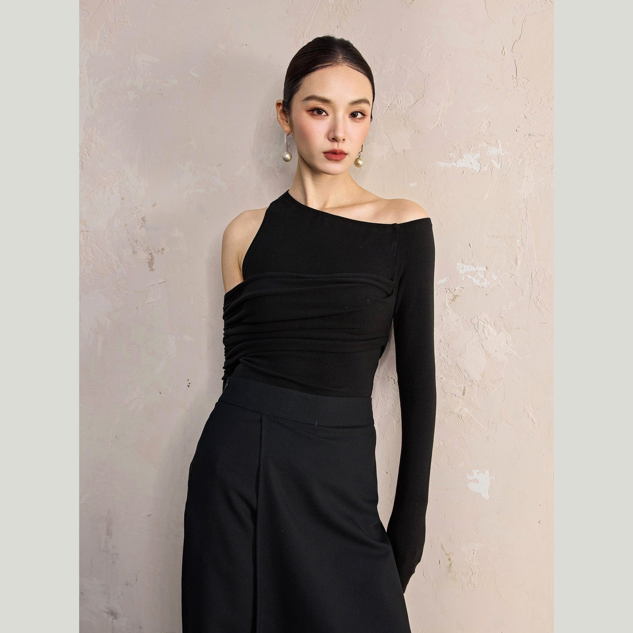 Asymmetrical Black Stretch Shirt