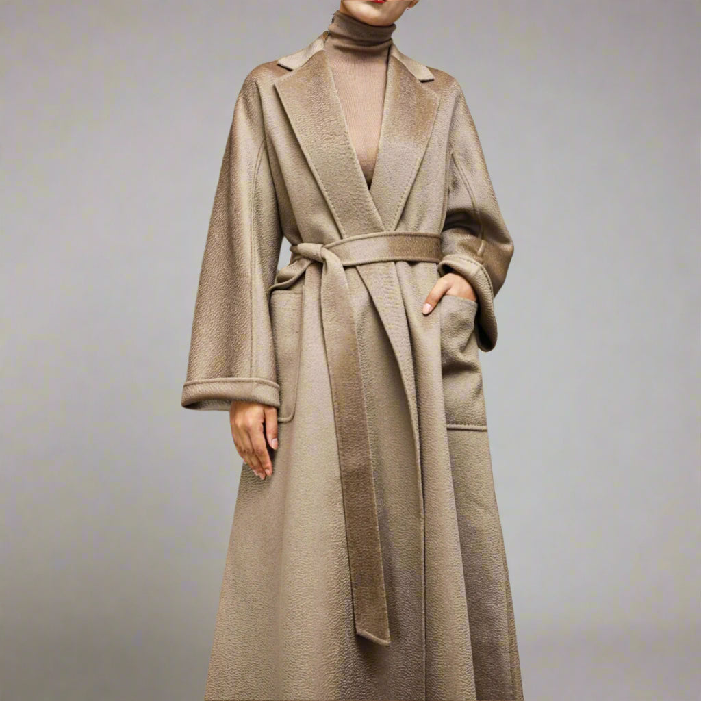 Water Ripple Cashmere Coat — Lapel Collar, Turtledove
