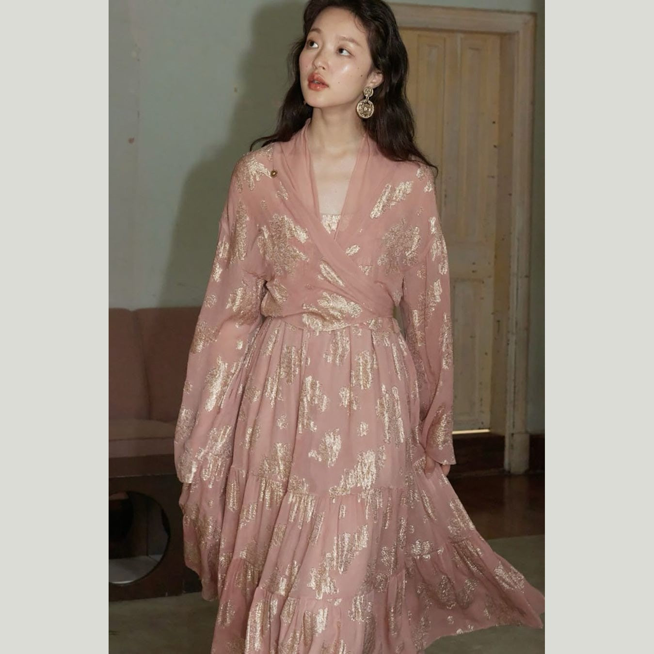 Peach Silk Georgette Dress & Wrap Top – Golden-Hour Sheen in 100% Silk