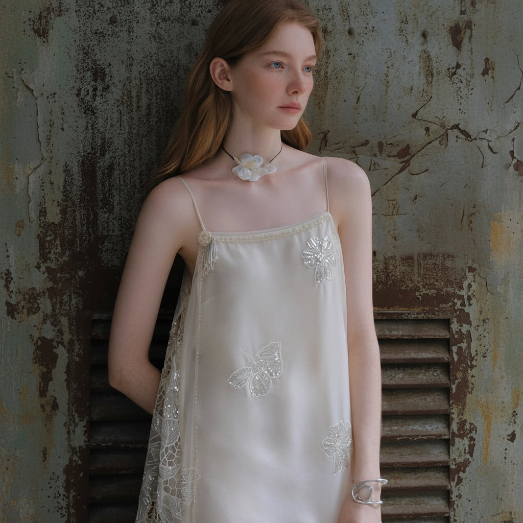 Pearl Petal Lace Slip Dress — Vanilla Cloud