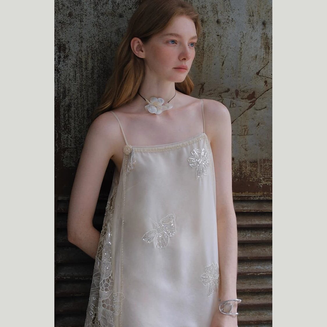 Pearl Petal Lace Slip Dress — Vanilla Cloud