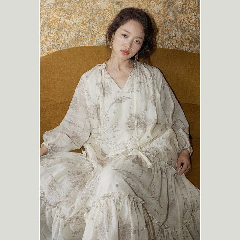 Hibiscus Embroidered Ramie Dress – Pure Natural Fiber, Limited Edition