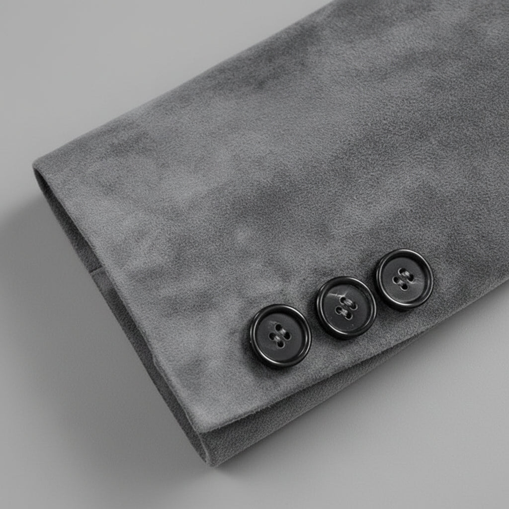 Turkish Suede Sheepskin Blazer & Pencil Skirt - Sculpted Set in Dusted Blue