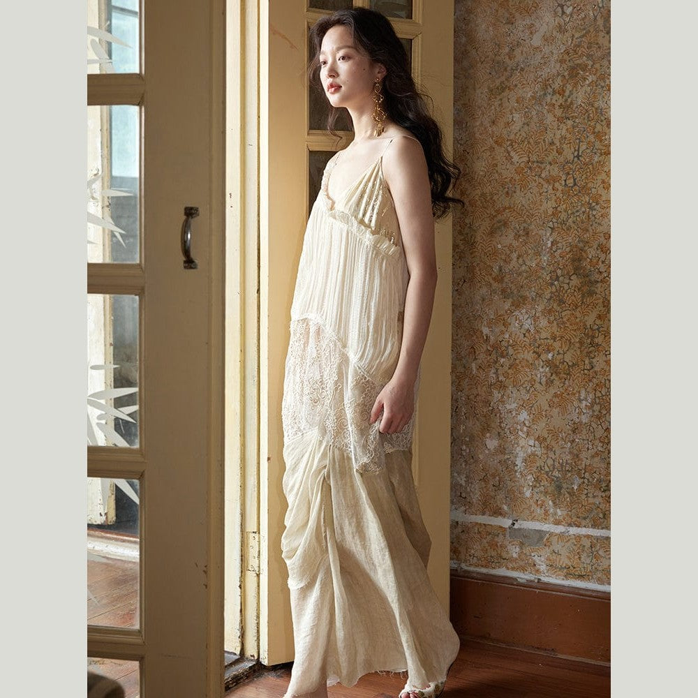 Ethereal Embroidered Dress in Ramie, Silk & Gold Thread – Limited Edition