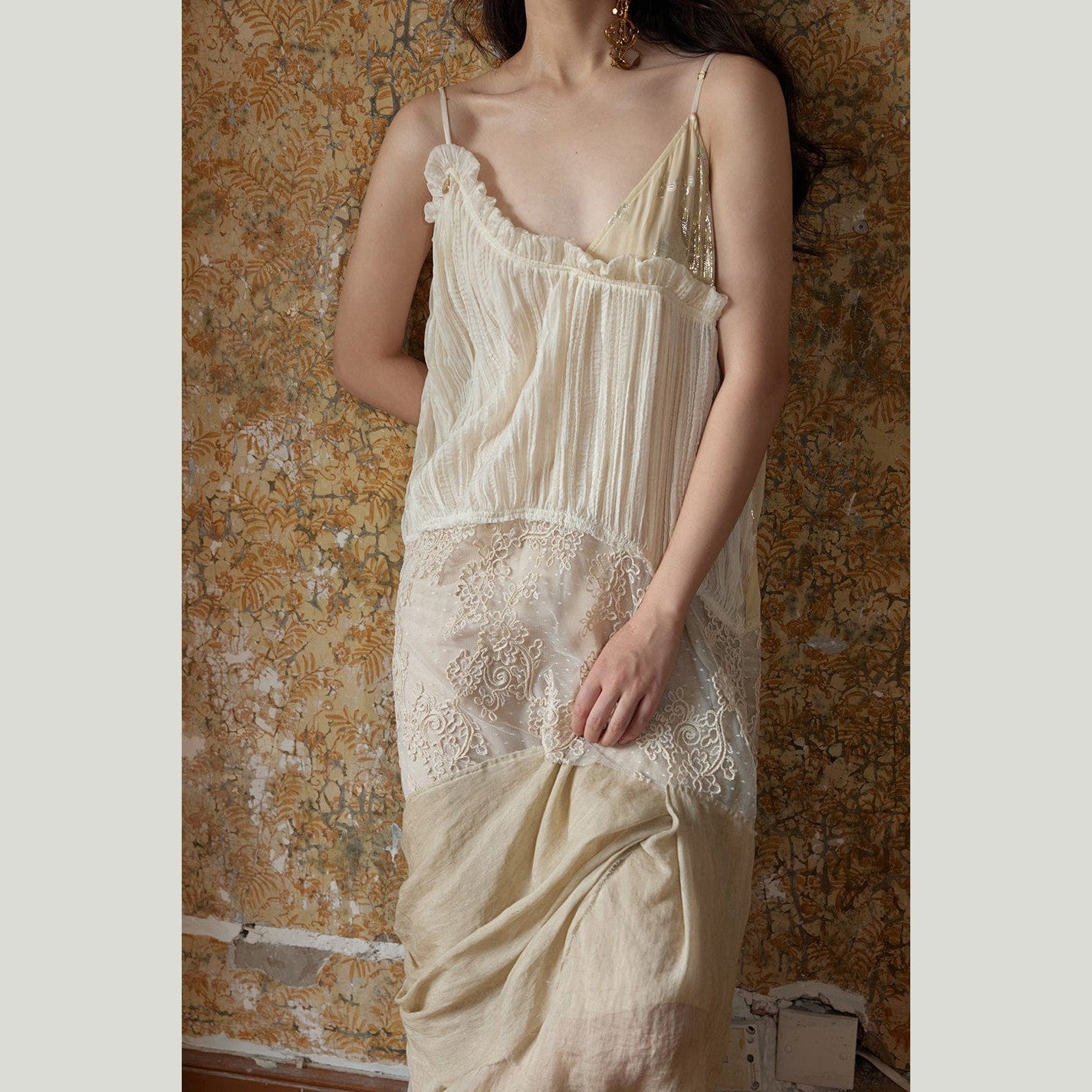 Ethereal Embroidered Dress in Ramie, Silk & Gold Thread – Limited Edition