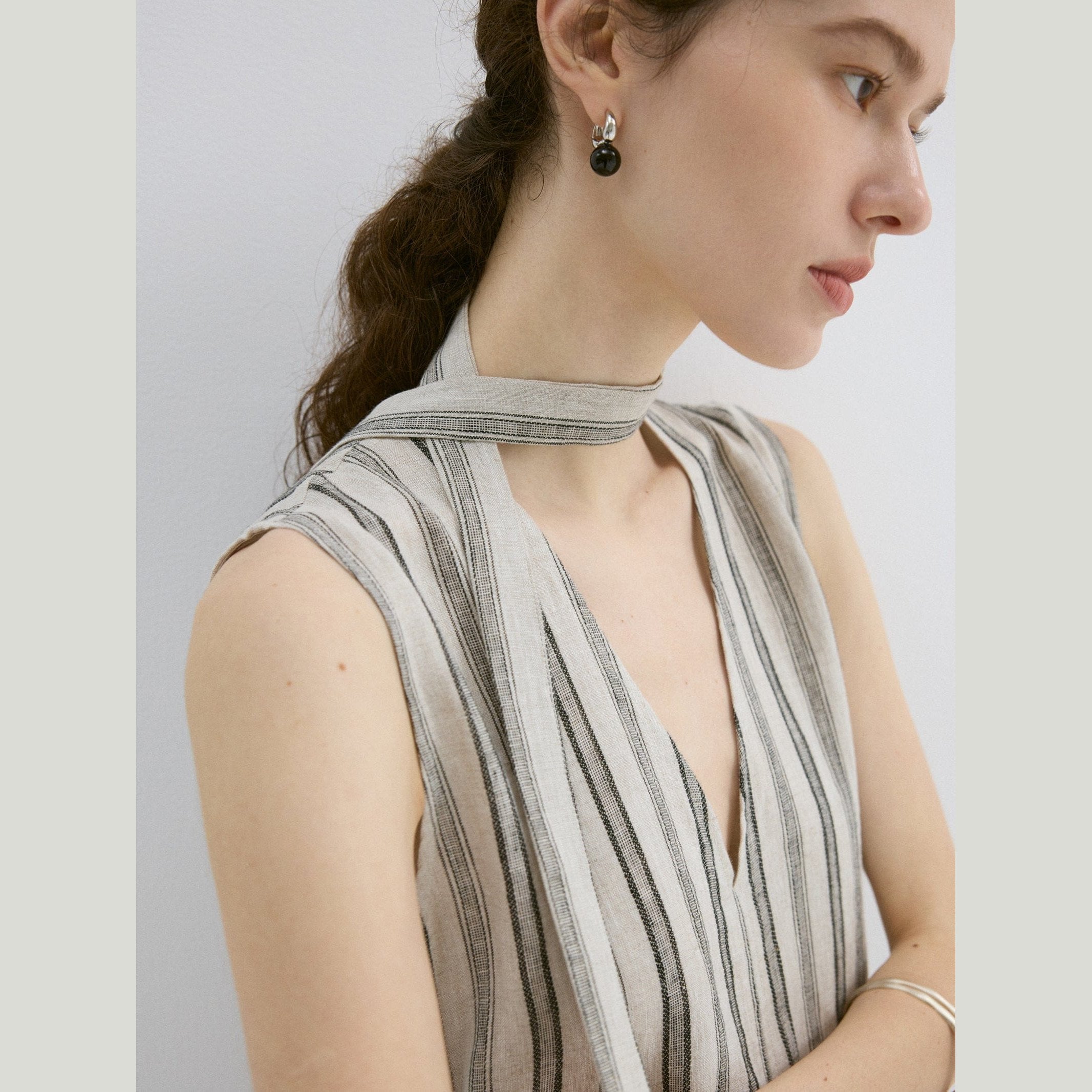 Minimalist Striped Linen Maxi Dress