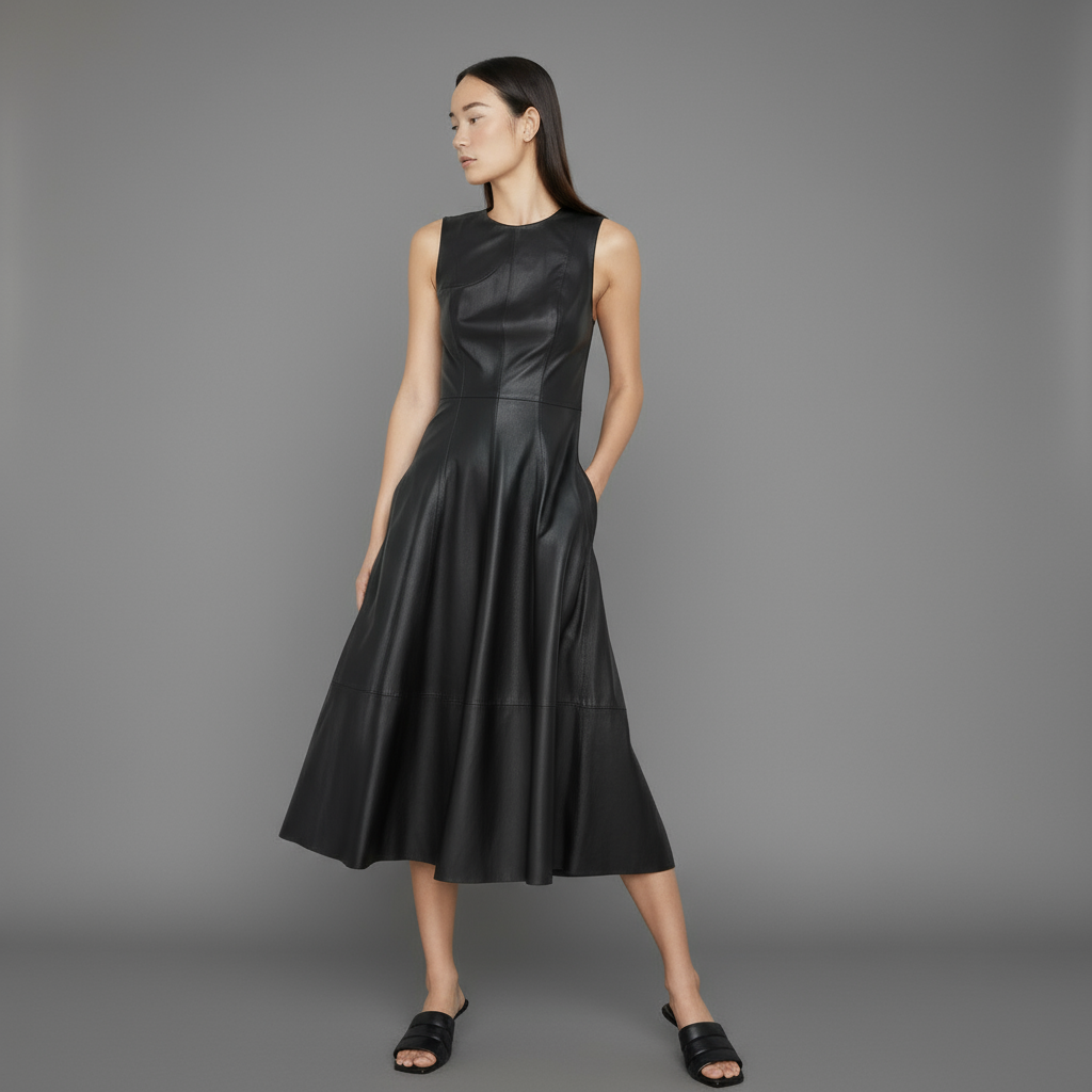 The Napa Leather Sleeveless Midi Dress