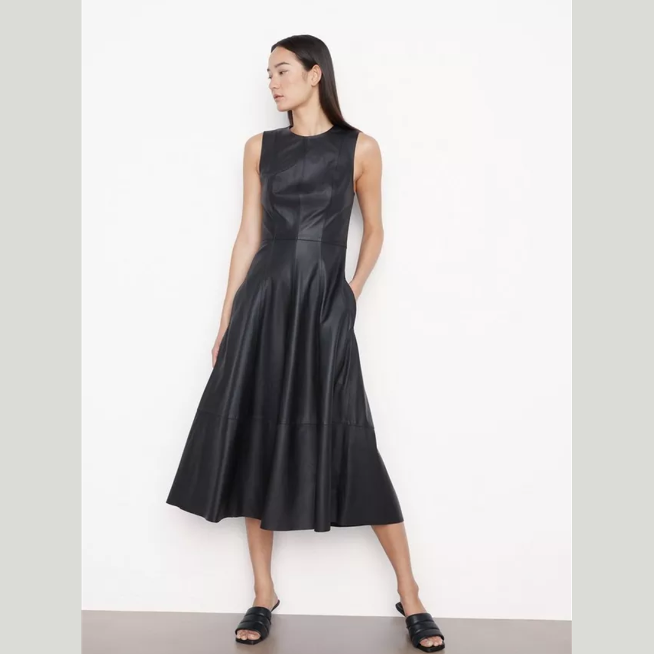 The Napa Leather Sleeveless Midi Dress