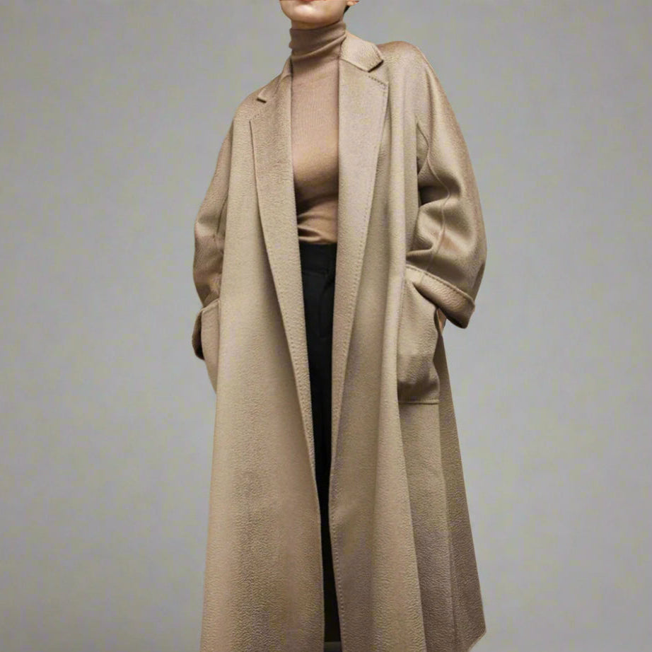 Water Ripple Cashmere Coat — Lapel Collar, Turtledove