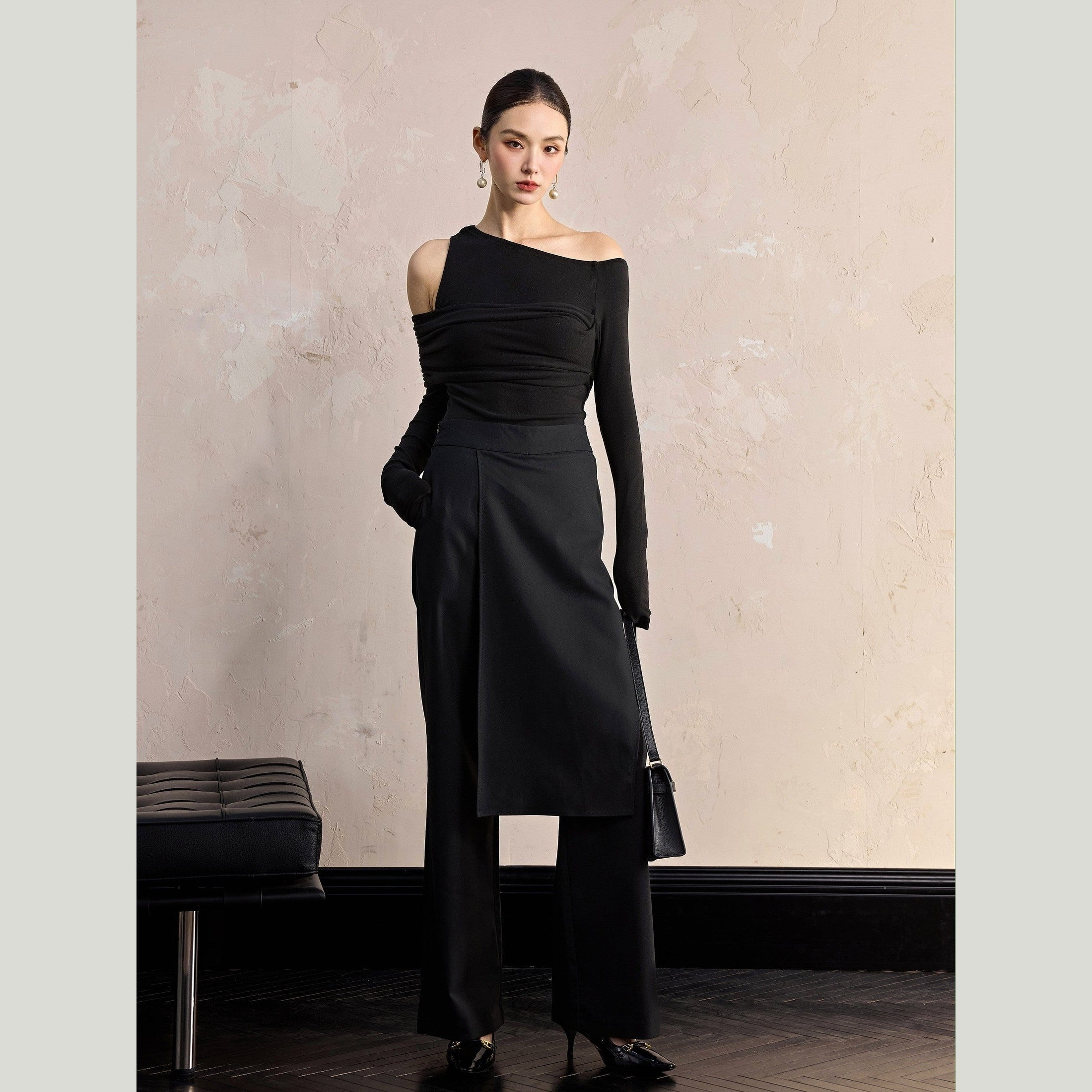 Asymmetrical Black Stretch Shirt