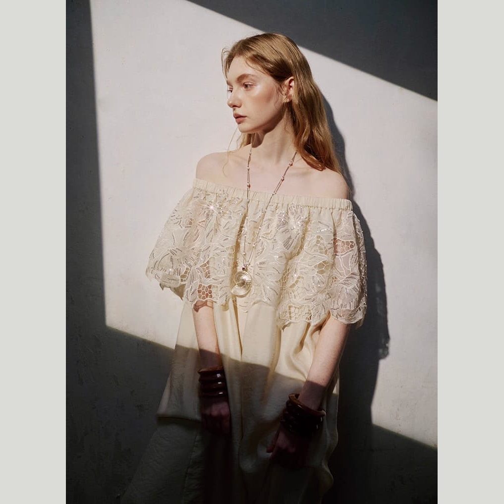 Pearl Petal Lace Slip Dress — Vanilla Cloud