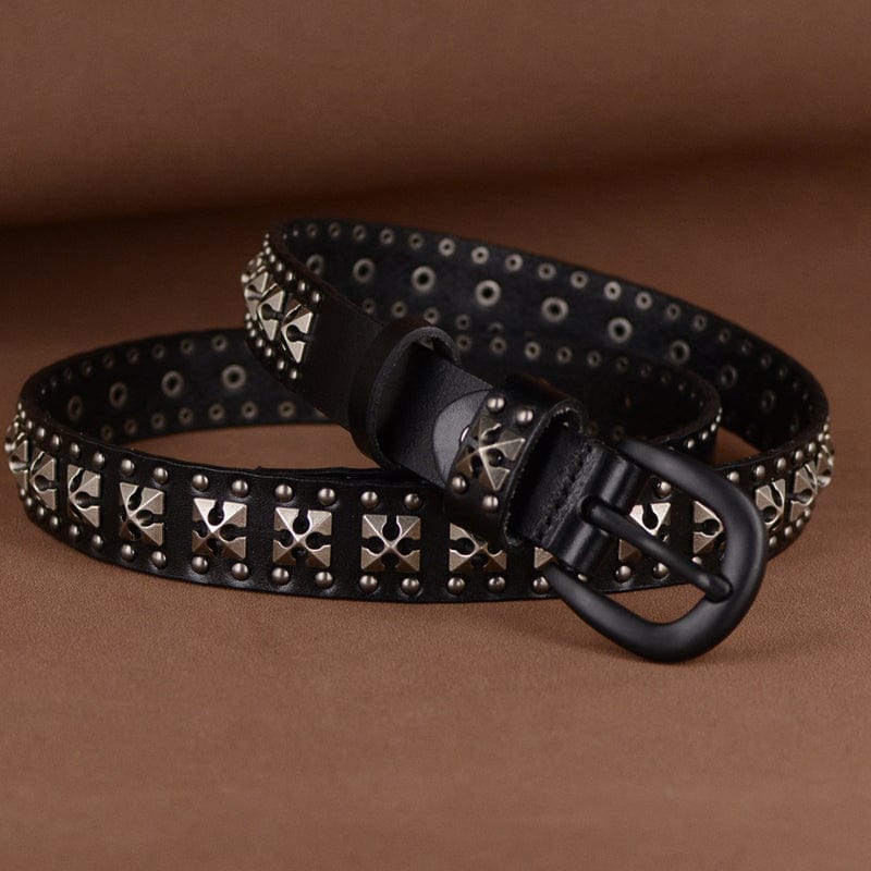 Hand-Finished Studded Leather Belt