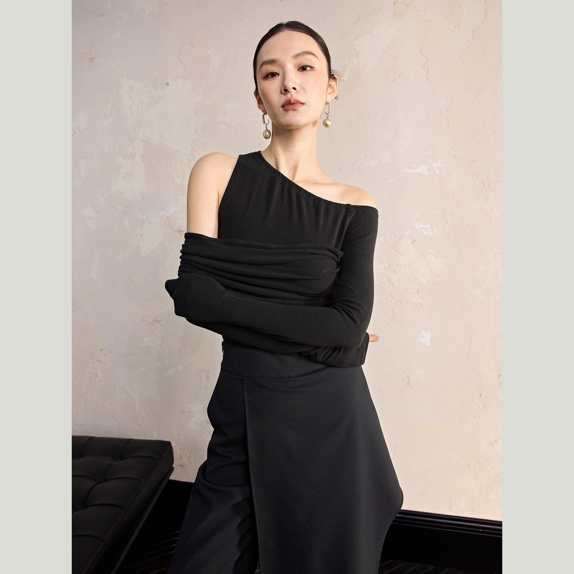 Asymmetrical Black Stretch Shirt