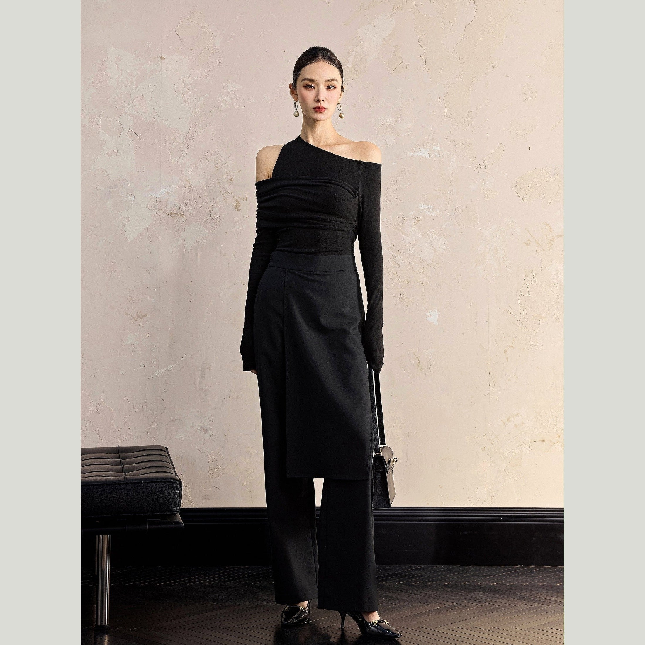 Asymmetrical Black Stretch Shirt