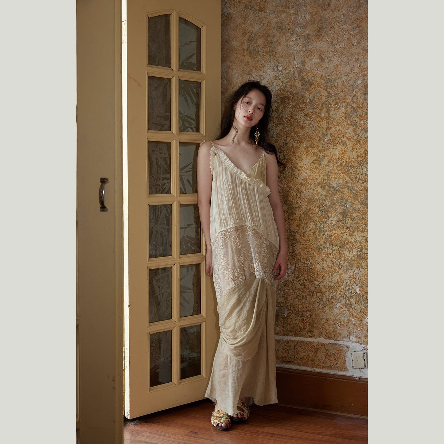 Ethereal Embroidered Dress in Ramie, Silk & Gold Thread – Limited Edition