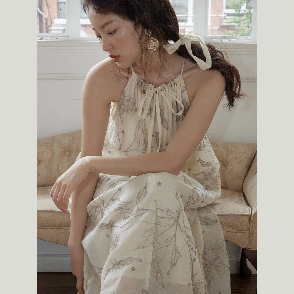 Hibiscus Embroidered Ramie Dress – Pure Natural Fiber, Limited Edition