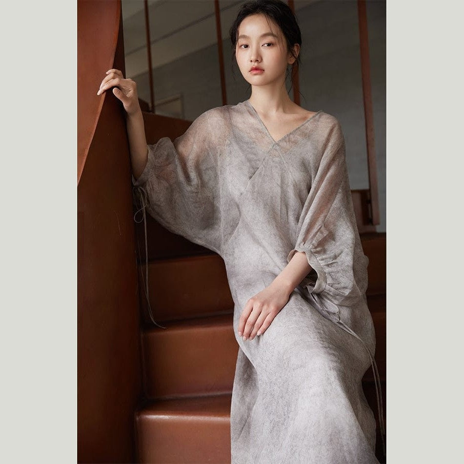 Grey Silk Gauze Dress