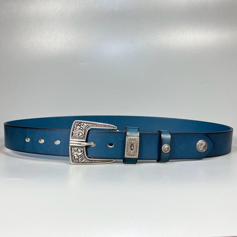 Handmade Cerulean Blue Leather Belt