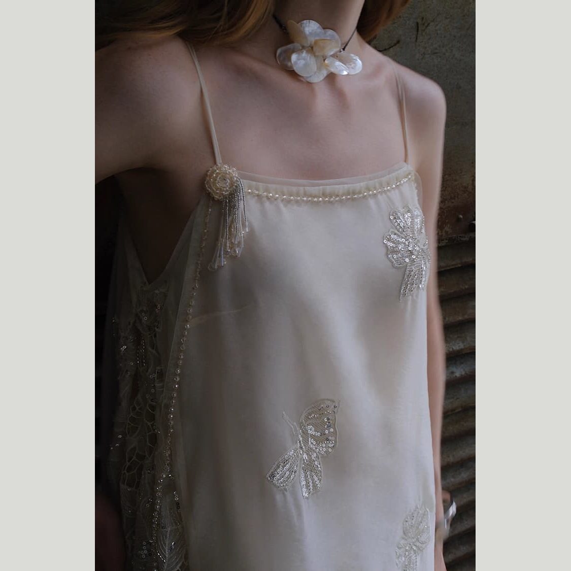 Pearl Petal Lace Slip Dress — Vanilla Cloud