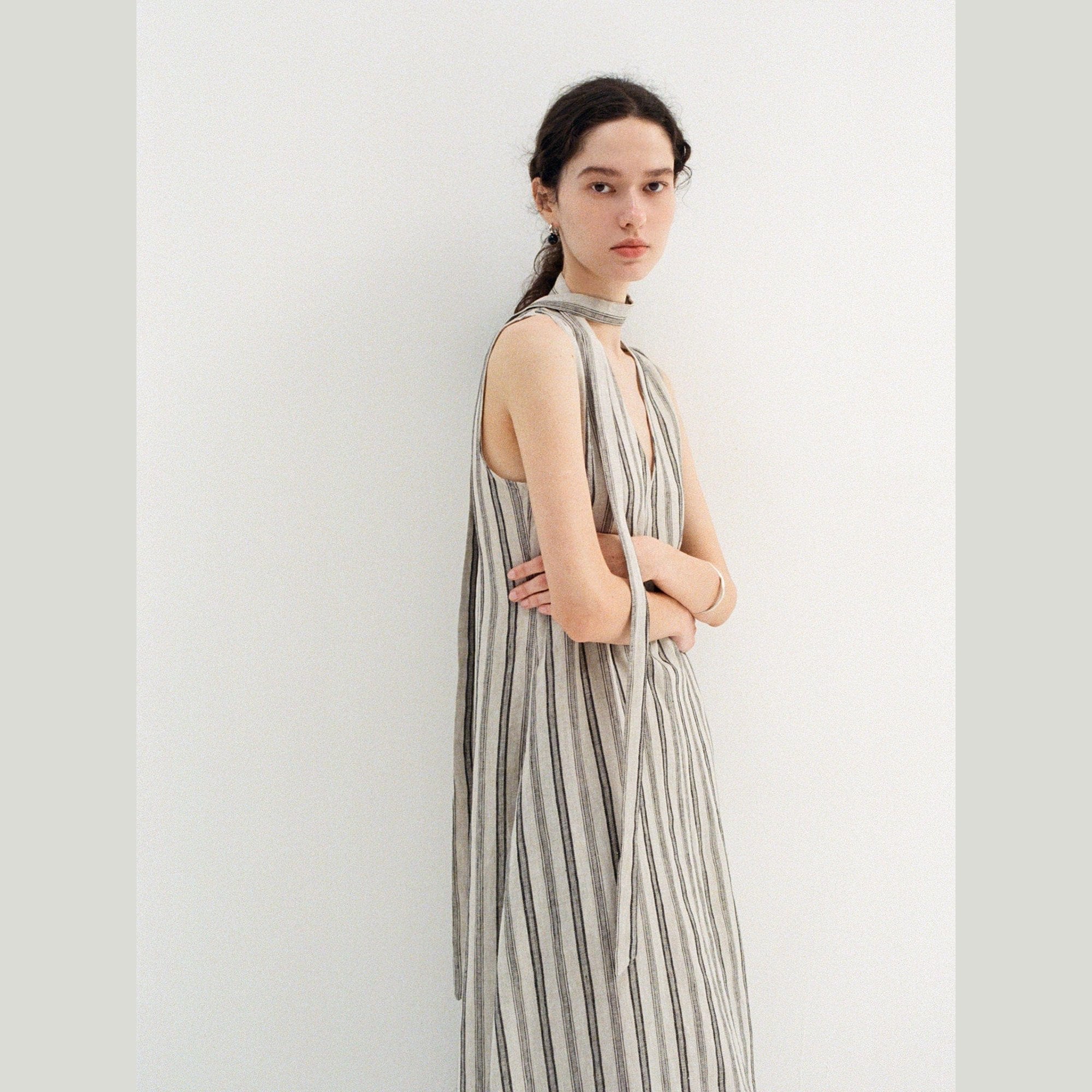 Minimalist Striped Linen Maxi Dress