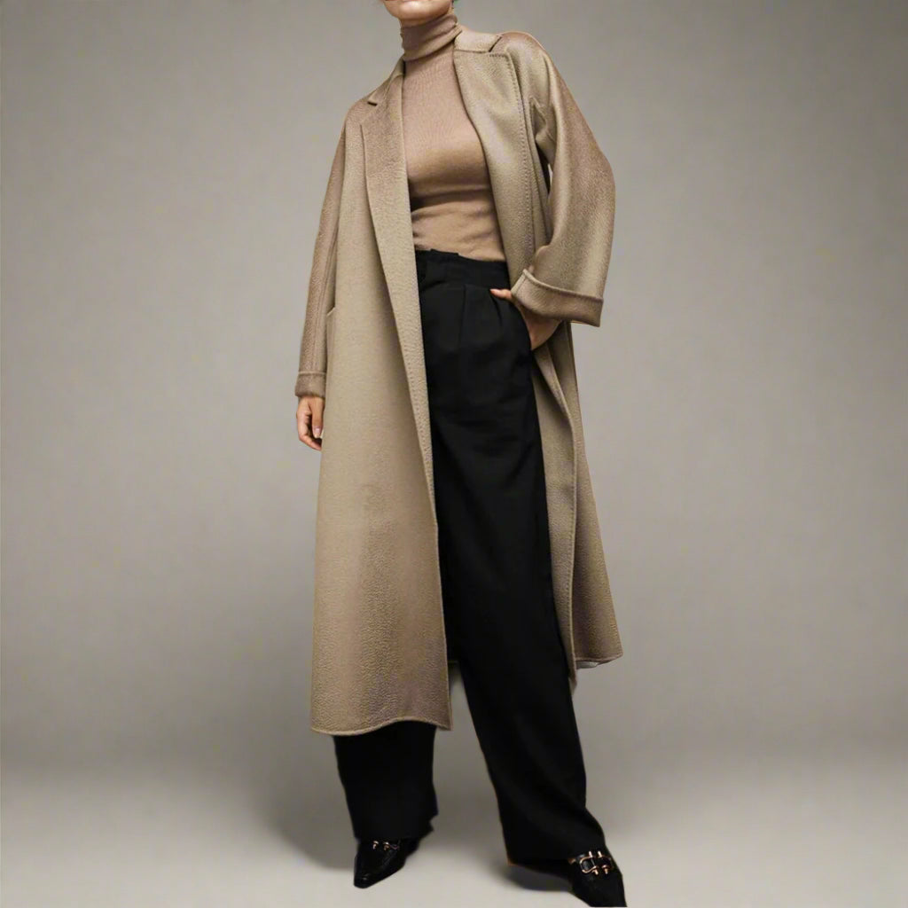 Water Ripple Cashmere Coat — Lapel Collar, Turtledove