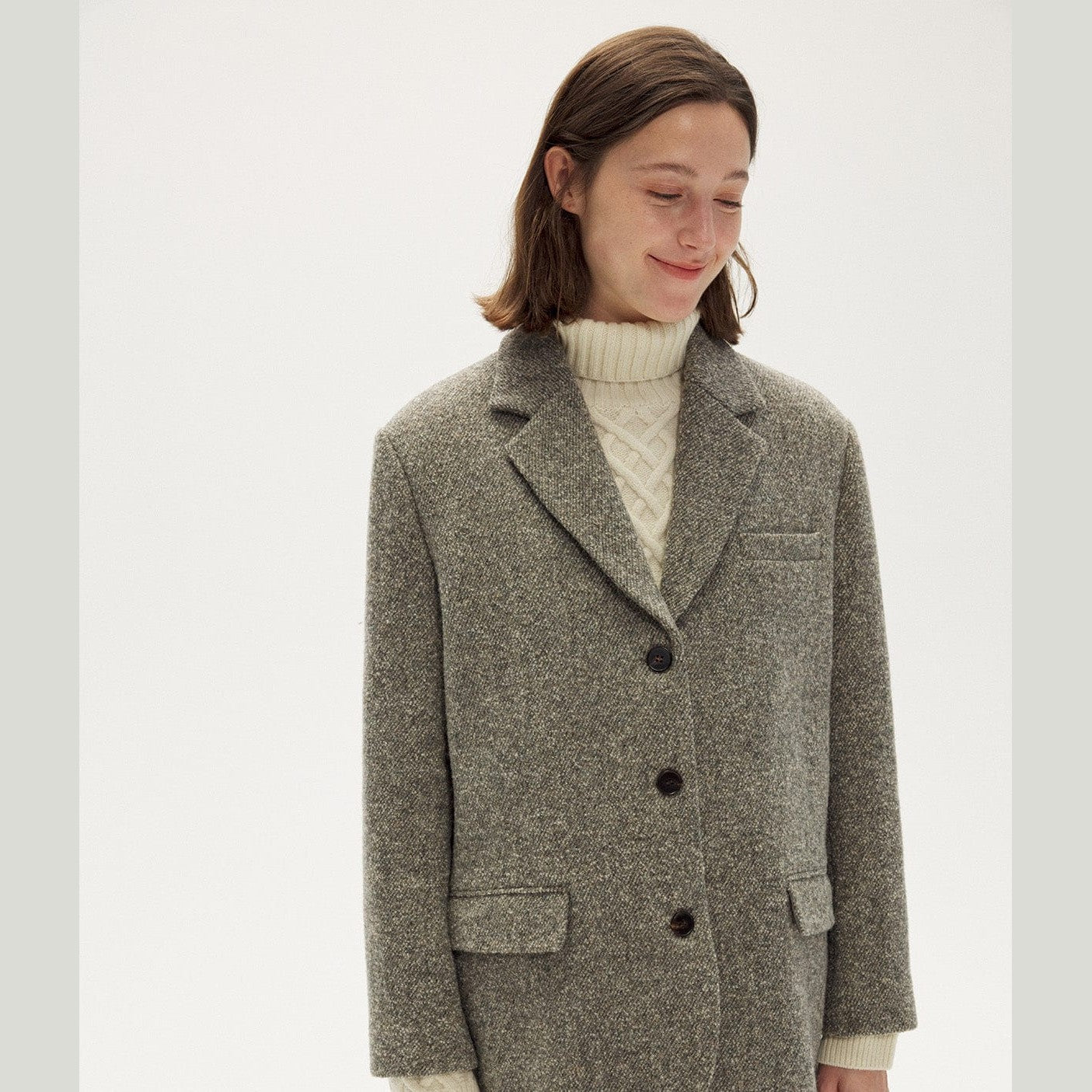 Imported Grey Wool Tweed Jacket - Relaxed Silhouette, Soft Tailoring